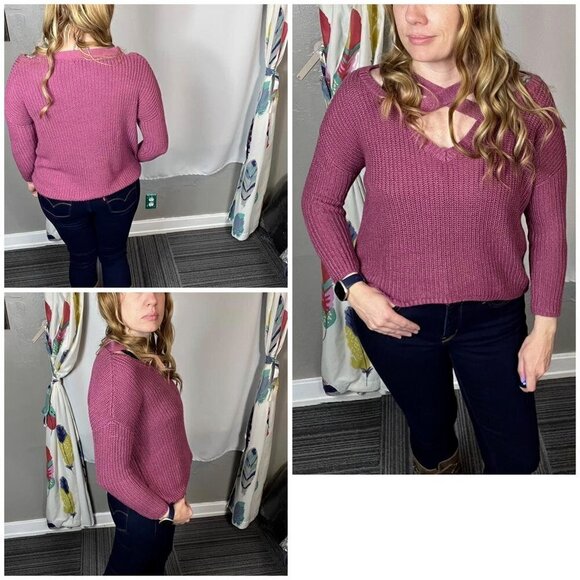 Charlotte Russe dark rose cross front hi-low sweater. Sz XS - Picture 1 of 9